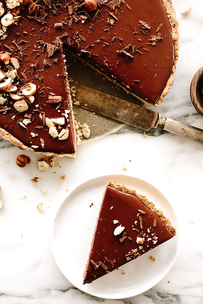 Vegan Triple Chocolate Mousse Tart with Hazelnut Crust