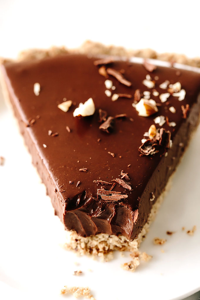 Vegan Triple Chocolate Mousse Tart with Hazelnut Crust