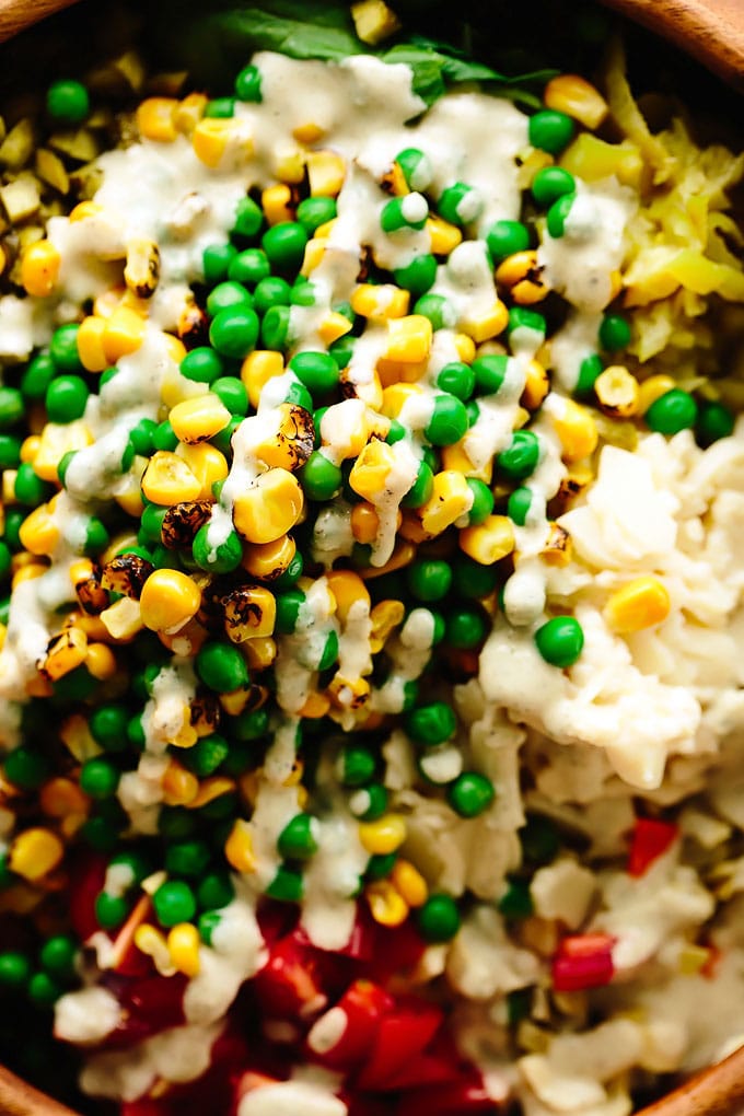 Super Veggie Vegan Chopped Salad with Cashew Ranch Dressing