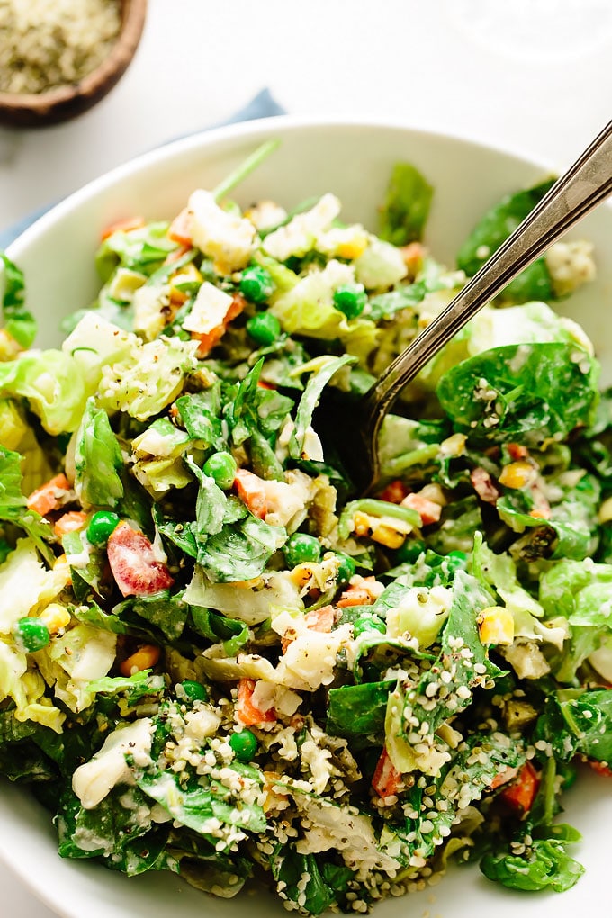 Super Veggie Vegan Chopped Salad with Cashew Ranch Dressing