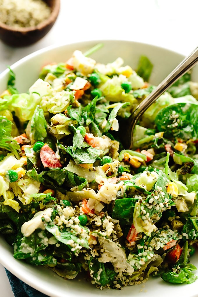 Super Veggie Vegan Chopped Salad with Cashew Ranch Dressing