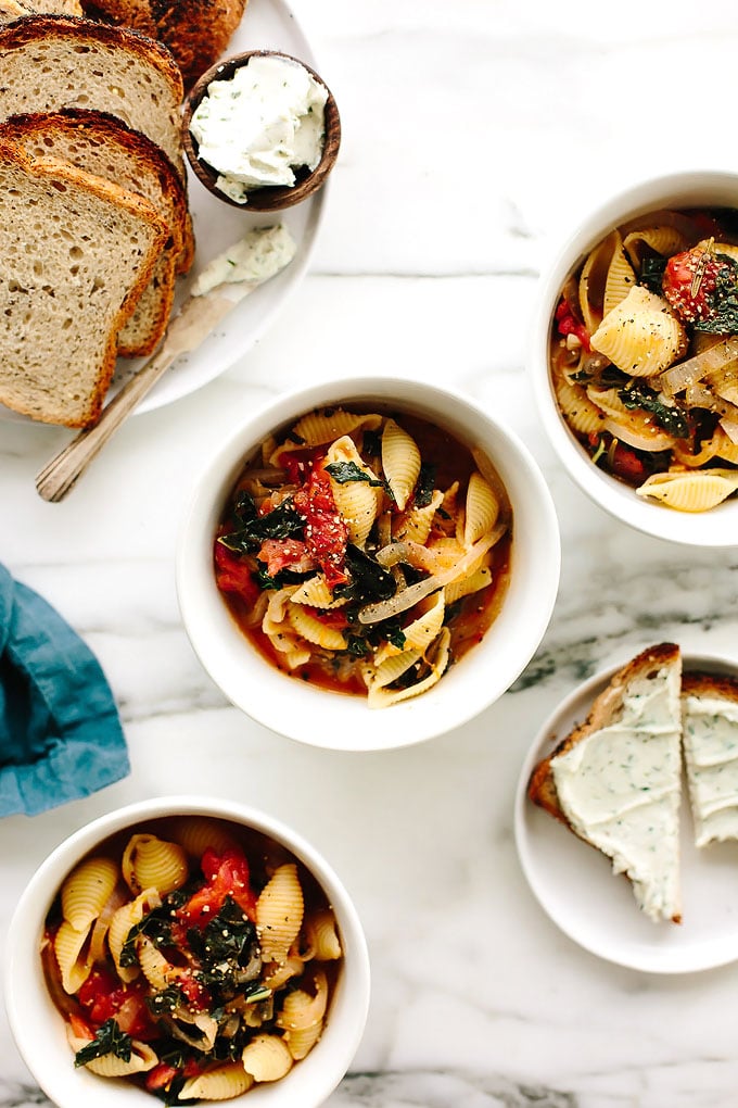 Vegan Tomato Kale Noodle Soup