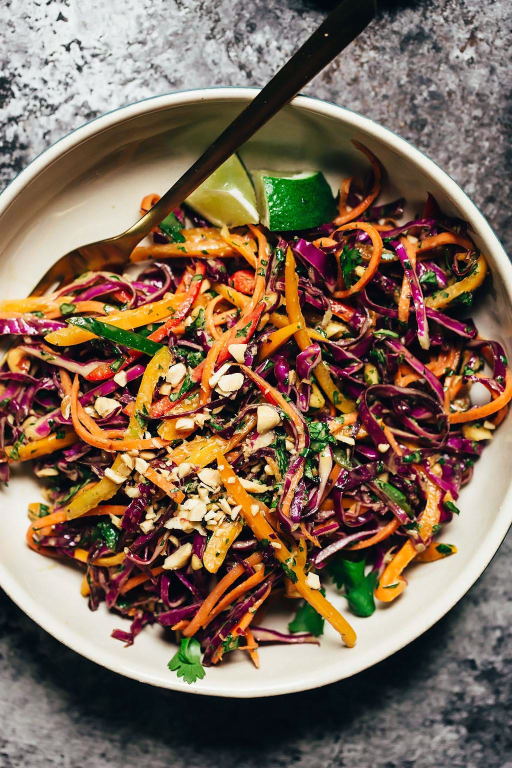 Rainbow Pepper Peanut Slaw