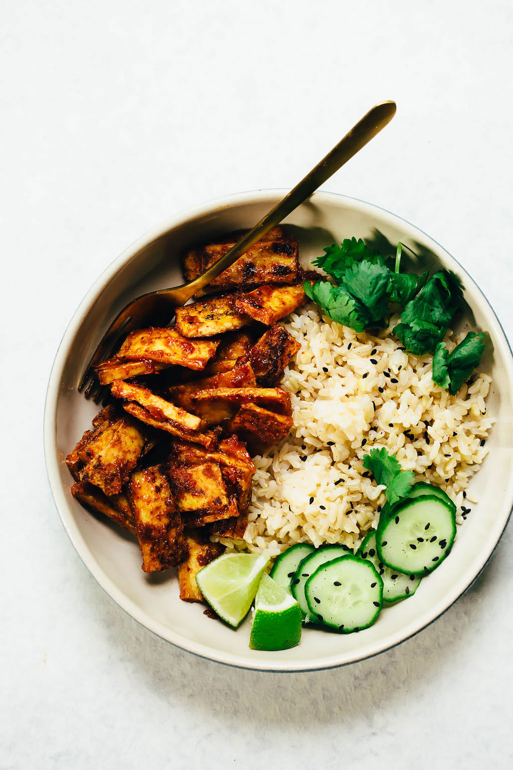 Sticky Spicy Almond Butter Tofu