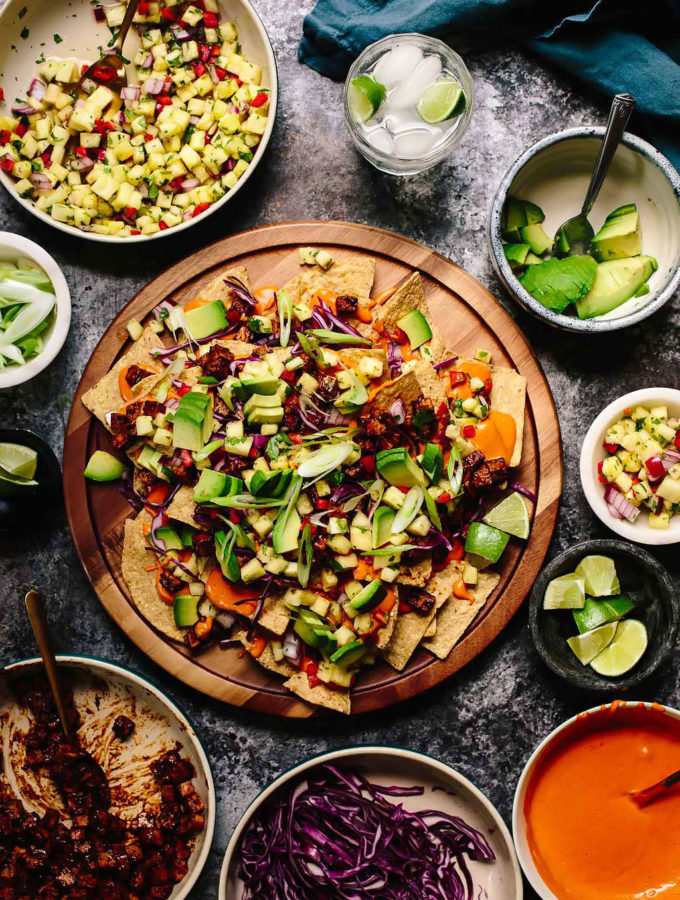 Vegan BBQ Tofu Summer Nachos with Pineapple Salsa