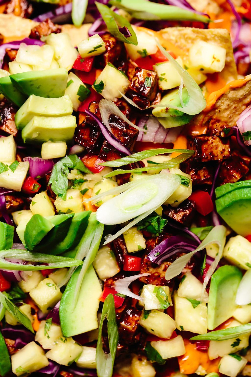 Vegan BBQ Tofu Summer Nachos with Pineapple Salsa