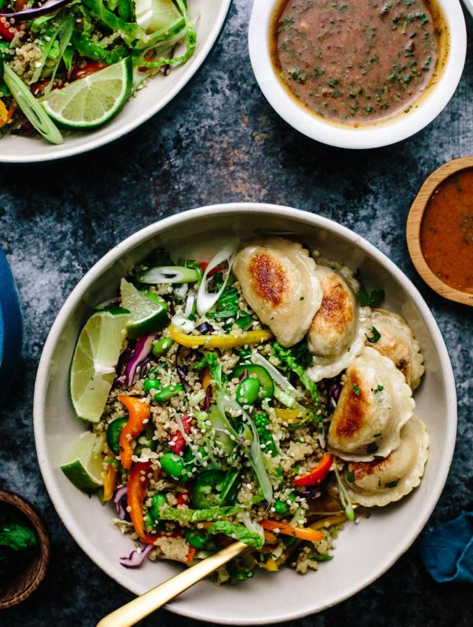 Quinoa Rainbow Veggie Dumpling Bowls