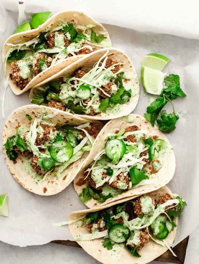 Crispy Tofu Tacos with Cilantro-Jalapeño Ranch