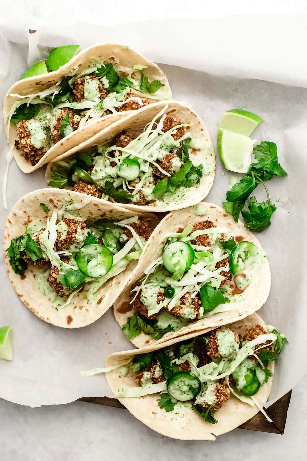 Crispy Tofu Tacos with Cilantro-Jalapeño Ranch