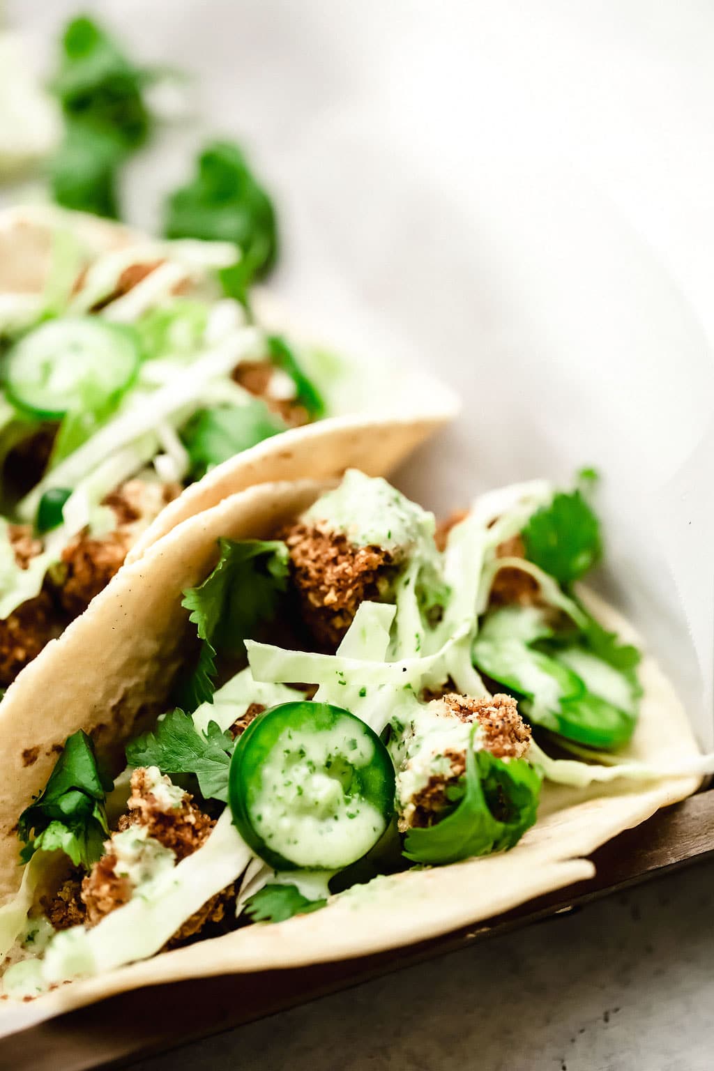 Crispy Tofu Tacos with Cilantro-Jalapeño Ranch