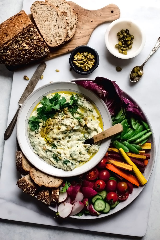 Vegan Cauliflower Cashew Spinach Artichoke Dip