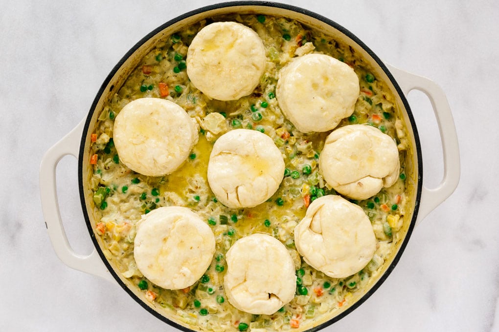 Vegan Cauliflower Pot Pie with Biscuits Before Baking