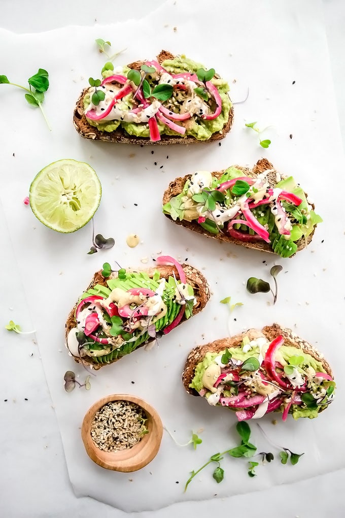 Fancy Avocado Toast Microgreens Onions Everything Bagel