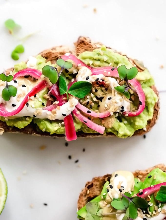 Fancy Avocado Toast Pickled Onions Cashew Cream Dijon