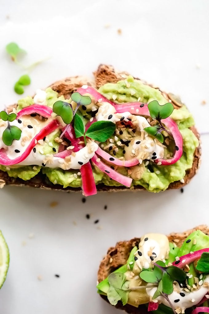 Fancy Avocado Toast Pickled Onions Cashew Cream Dijon