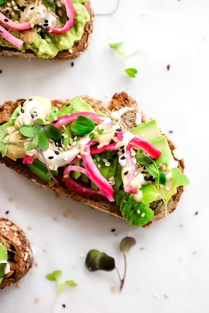 Fancy Avocado Toast Pickled Onions Cashew Cream Mustard