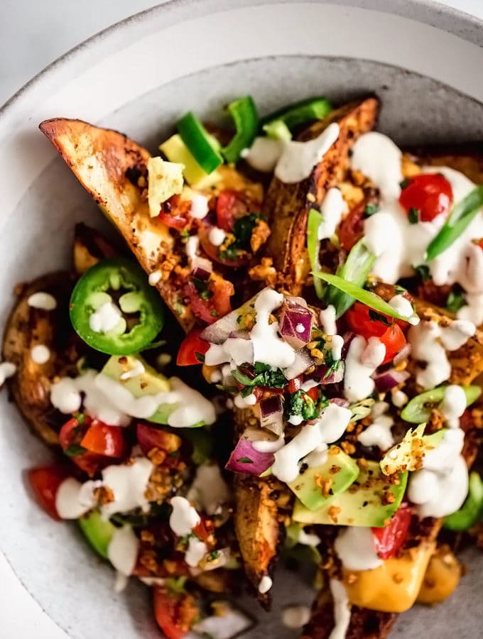 Vegan Loaded Nacho Potato Wedges