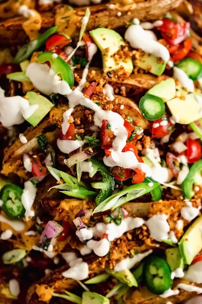 Vegan Loaded Nacho Potato Wedges