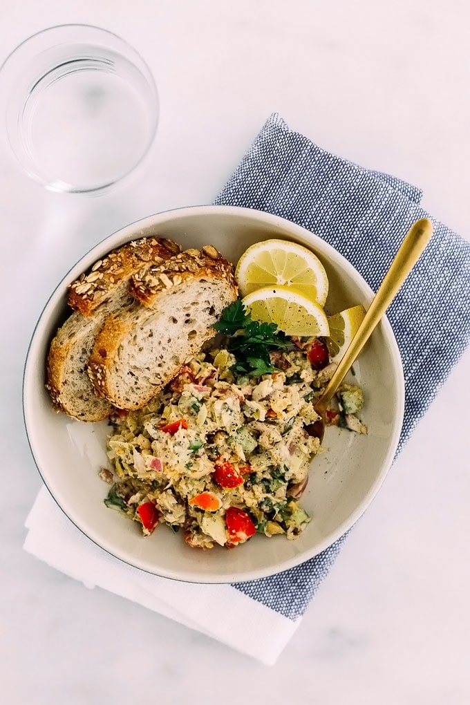 Shawarma Spiced Mashed Chickpea Artichoke Salad