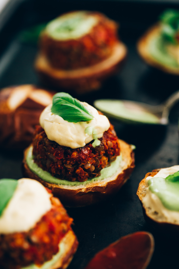 Vegan Lentil Pizza Burgers Basil Aioli