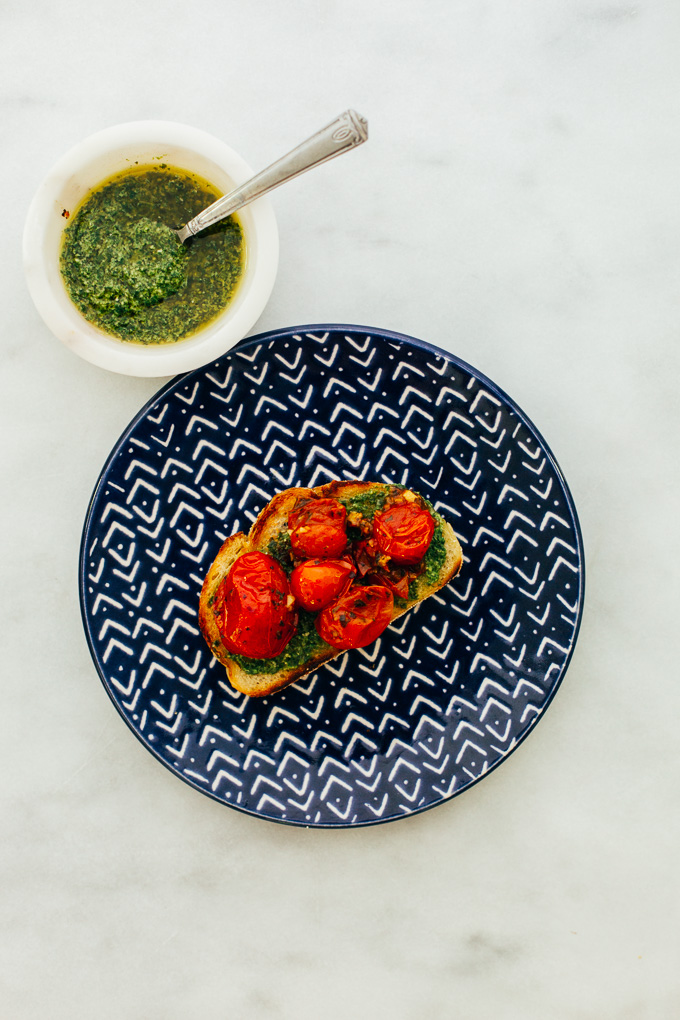 Pesto Toast Garlic Herb Burst Tomatoes