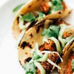 Vegan Crispy Sweet Potato Tacos with Avocado Cream